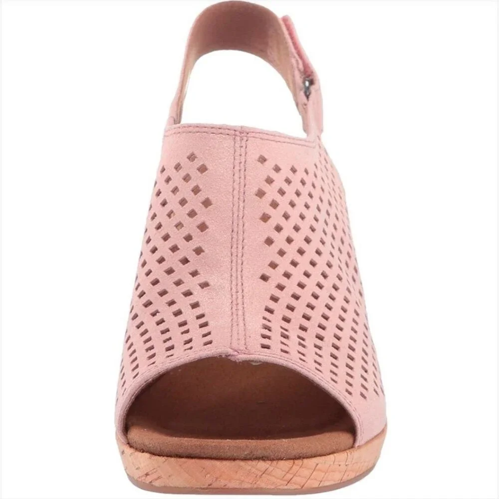ROCKPORT Briah Perforated Slingback Cork Wedge Leather Sandal Pink Shimmer 9 NEW